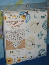 PUMPKINS EUCALYPTUS VINYL TABLECLOTH OBLONG OVAL TABLES 6-8 SEATS 60"X 84"