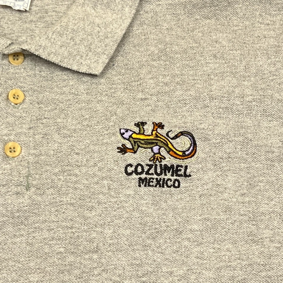Camisa Polo Cozumel México Lagarto Adulto XL Gris Bordado Top Foto 3 de 4