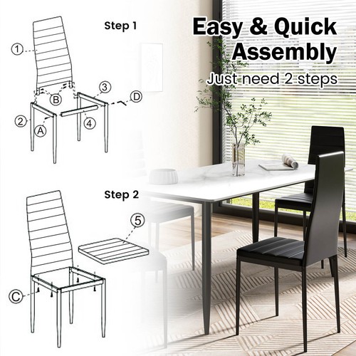 Set of 6 Dining Chairs PVC Leather Dining Side Chairs Home Kitchen Black - Picture 6 of 7