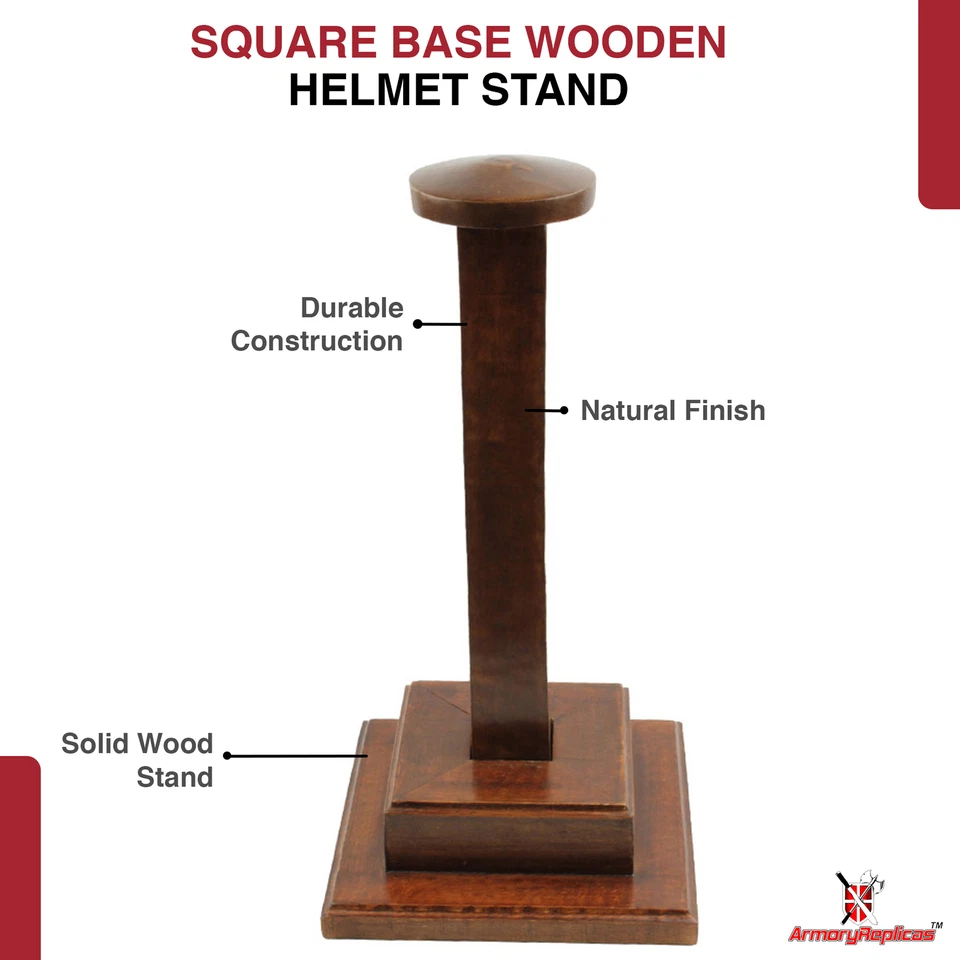 СТОЙКА ДЛЯ БРОНИ ШЛЕМА ИЗ МАНГО ДЕРЕВА | КВАДРАТНАЯ ОСНОВА РУЧНОЙ РАБОТЫ ПОЛИРОВАННАЯ ДЕРЕВЯННАЯ ВИТРИНА - Изображение 3 из 4