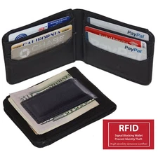 RFID Blocking Black Money Clip Bifold Wallet Front Pocket Credit Card Holder
