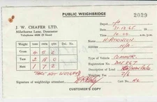 J. W. Chafer Ltd 1965 Milethorne Lane Donc. Public Weighbridge Receipt Ref 37936