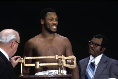 Joe Frazier during weigh-in before fight vs Muhammad Ali at - 1974 Old Photo