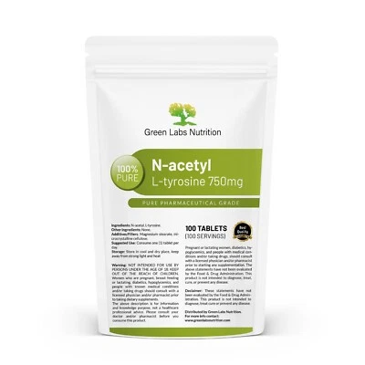 GREEN LABS NUTRITION N-Acetyl-L-Tyrosin (NALT) 750 mg Tabletten – hochdosiert für Fokus & Energie