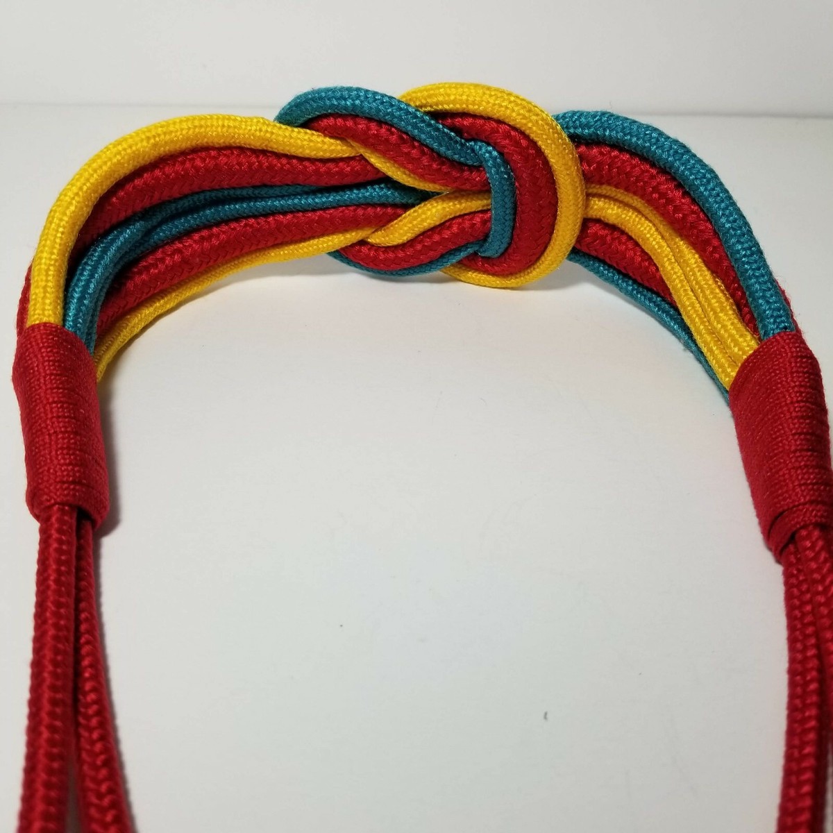 VTG Leather Shop Belt Small Multicolor Wide Rope Braided Hook Boho Statement Vintage Leather Shop reef knot rope braided belt metal Hook  main image 4