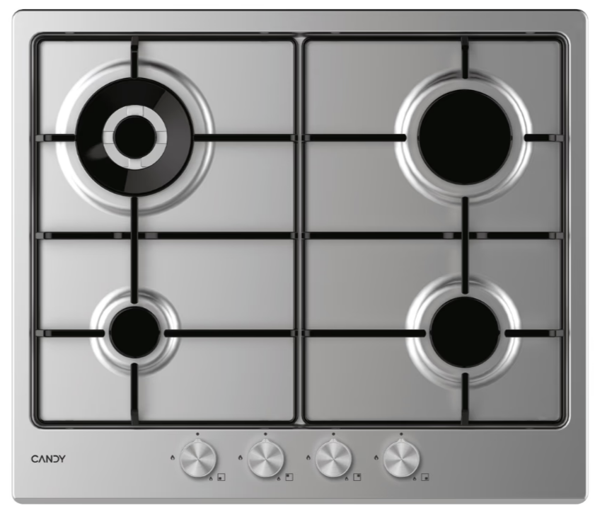 Candy CHW6BR4WPX  60cm 4 Burner Gas Hob with WOK Burner & Front Mounted Controls