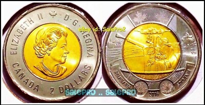 CANADA 2016 CANADIAN TOONIE BATTLE OF ATLANTIC QUEEN BIMETAL $2 DOLLAR COIN UNC