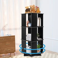 3 layers 360° Rotating Bookshelf Display FreeStanding Wood Bookcase Storage Rack