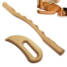 2 PCS Wooden Gua Sha Massage Tools Wood Massage Tools Includes Wood Therapy M...