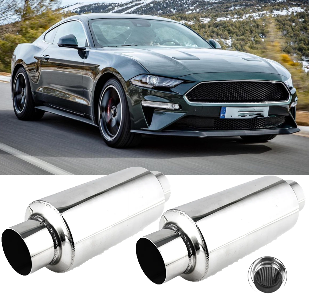 Pair of 2.5" Inlet/Outlet 12" Long Exhaust Muffler Resonators For Ford