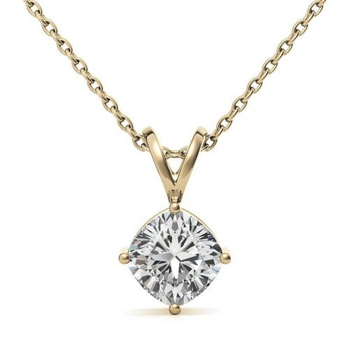 Collier pendentif coussin IGI HRD or jaune 18 carats diamant 1,50 ct cultivé en laboratoire