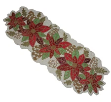 Table Runner Glass Beaded center piece table charger Handcrafted new floral art