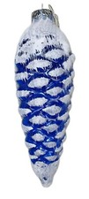 6.5 Blue Glass Pinecone Christmas Ornament Glitter Accent