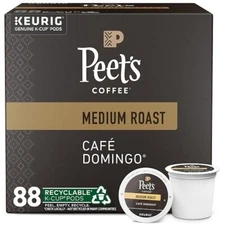 Peet's Café Domingo Medium Roast Coffee K-Cup Pods, 88 Count.
