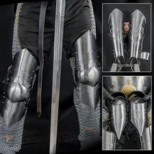 Knight Greaves Armor 18G Steel Polished Leg Guards for LARP Cosplay Reenactment