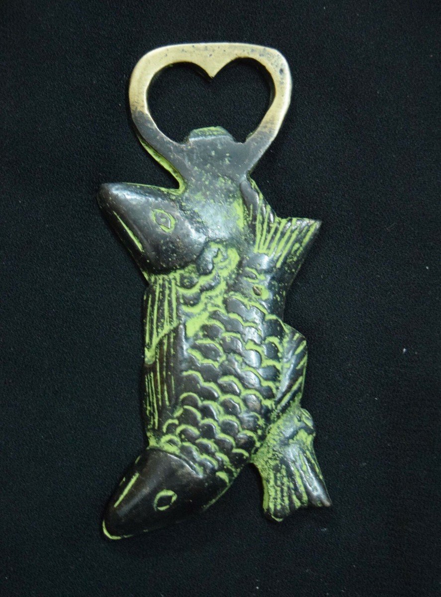 Vintage Germany Brass & Metal Fish Shaped Bottle Opener With  Vintage Brass Fish-Shaped Bottle Opener display picture 1