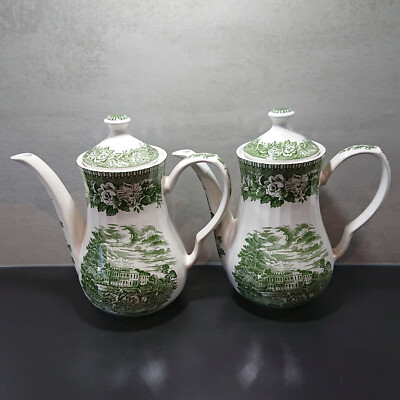 2x IRONSTONE Kaffeekannen von H. Aynsley Co. Ltd. EST 1869 in Weiß/Grün