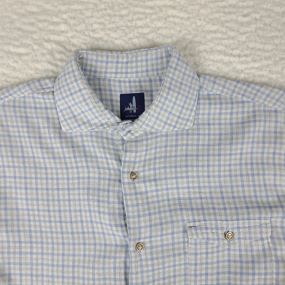 Johnnie-O Flannel Shirt Mens Medium Blue Gray Check Plaid Cotton Button Up - Image 4 of 4