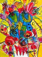 ORIGINAL FLOWERS ART ABSTRACT FLOWERS PAINTING MODERN ART HOME DECOR 12