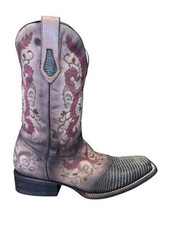 Botas Corral Vintage Marrón Lagarto Espada Espuela Guardia Puntera Cuadrada Hombres Talla 8