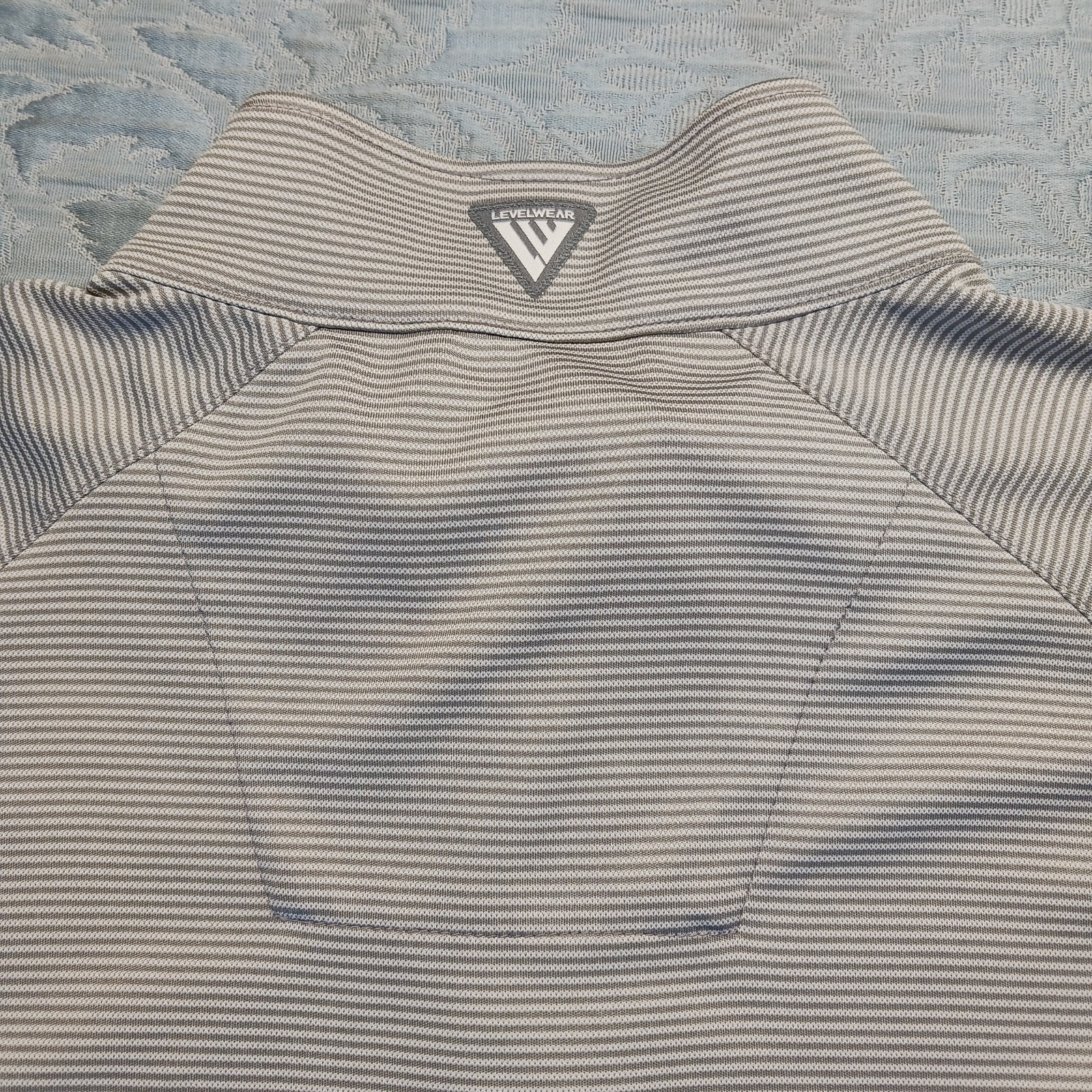 Level Wear 1/4 Zip Long Sleeve Golf Shirt Men M Grey Striped Embroidered Logo