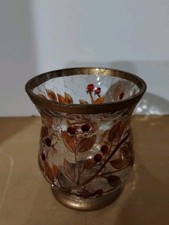 Crackle Glass Votive/Tealight Candle Holder With Beautiful Autumn Leaf Design