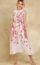 KALEIDOSCOPE Border Print Prom Dress in Cream/Pink UK 10 (fmn76-15)
