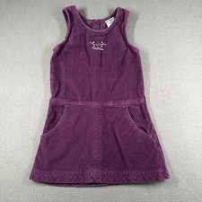 Vtg OshKosh B'gosh Jumper Dress Girls 5 Purple Corduroy Tank Pockets Embroidered