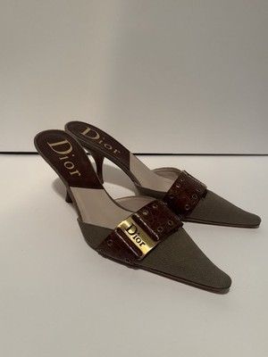 VNT DIOR John Gallinao Olive Street Mule Heel ''Toile et croco mat''  37 (W/ Box)