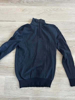 Loro Piana Men s Blue Solid Knit 1/4 Zip Mock Neck Sweater Size 48