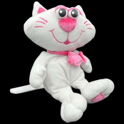 Süße PFOTEN weiß rosa KÄTZCHEN Katze Kätzchen Fisch Halsband Plüsch Kuscheltier - 30 cm