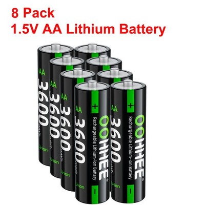 OOHHEE 8 PCS 3600mWh 1.5V AA Rechargeable Lithium Battery
