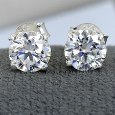 2Ct White Diamond Solitaire Studs Great Shine  Luster, Amazing Shin-VIDEO