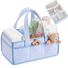 Baby Diaper Caddy Storage Organizer, Blue, Seersucker, Stripe