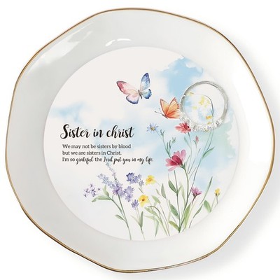 HOME SMILE Sister in Christ Jewelry Ring Dish Tray with Dynamic White 