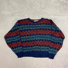 Vintage Knitted Jumper Abstract Patterned Slightly Cropped Grandad Knit Sweater