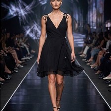 Black Tie-Shoulder V-Neck Mini Wrap Dress