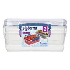 Sistema Klip It 2L Plastic Food Storage Containers, Blue, Set of 2