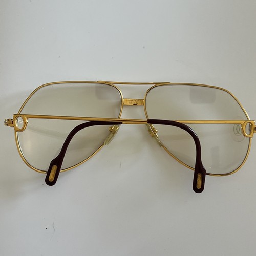 Vintage Cartier Santos Vendôme Trinity Aviator Sunglasses 62‑14‑140 Gold Plated - Picture 15 of 16