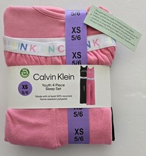 Calvin Klein Youth 4 Piece Pajama Sleep Set Pink Black NWT Girls XS 5/6
