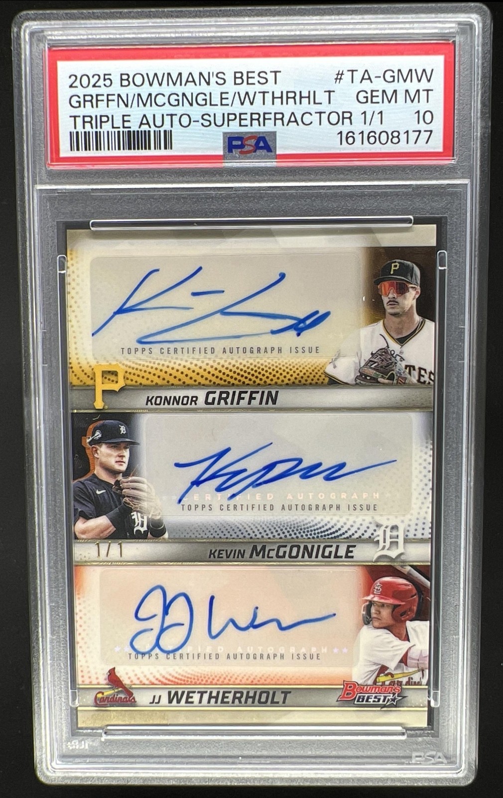 2025 Bowman's Best McGonigle JJ Wetherholt Griffin Auto SuperFractor #1/1 PSA 10