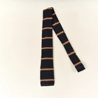 Vintage Silk Knit Tie Navy Burgundy Beige Stripe Square End 2.25 x 59" Italy
