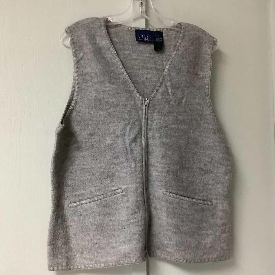 Chaleco Suéter Caballo Loco Vintage Talla Grande Tejido Cremallera Completa Gris Lana 100% Nuevo Foto 2 de 4