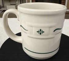 Longaberger Pottery Woven Ivory Green 12oz Latte Coffee Tea Mug Cup Made In USA