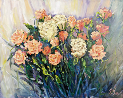 Original Oil Painting Roses Floral Still Life Canvas Art Shabby Chic 16x20