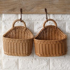 1pc Storage Basket Hanging Woven Basket Natural Rattan Decorative Storage NEW