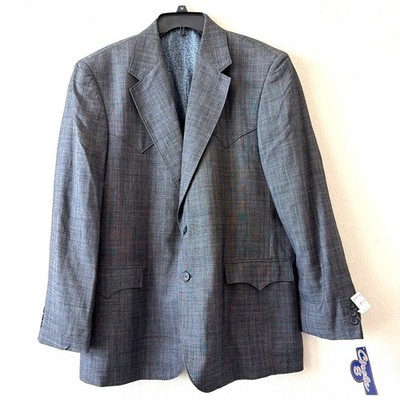 Circle S Gray Plaid Windowpane Sportcoat Jacket Blazer Men's Size 44 R Western 