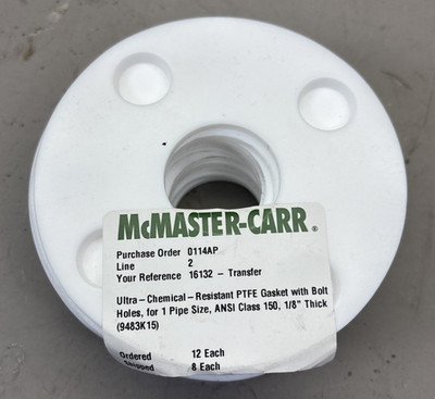 (Bag of 12) Universal Pipe Gasket 1'' X 150LB X 1/8'' White PTFE with Bolt Holes