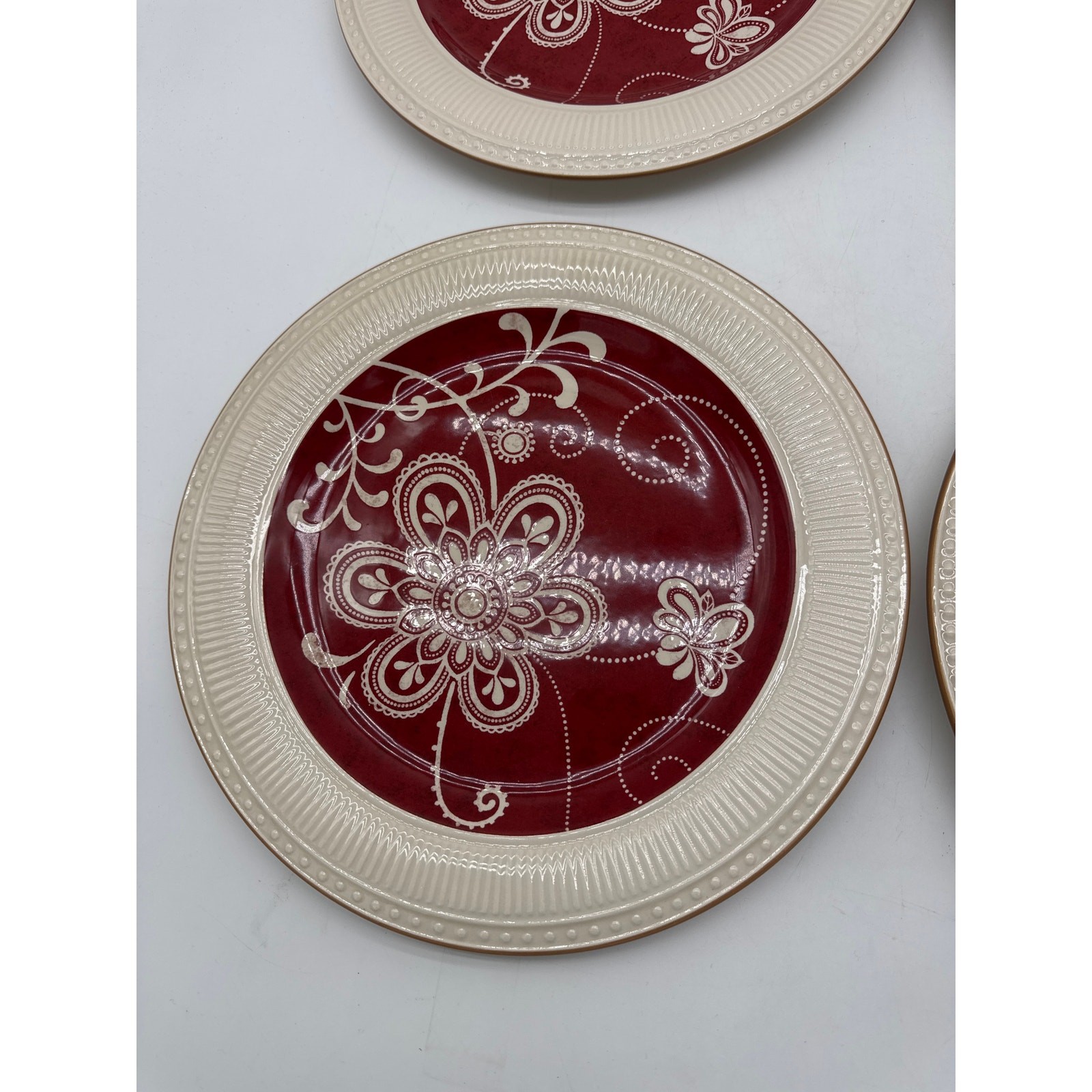 Pier 1 Imports MARIBETH Dinner Plates 11" Red Floral Set of 4