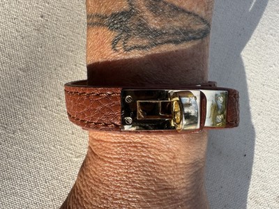 HERMES Kelly Double Tour Leather Gold Tone Tan Bracelet